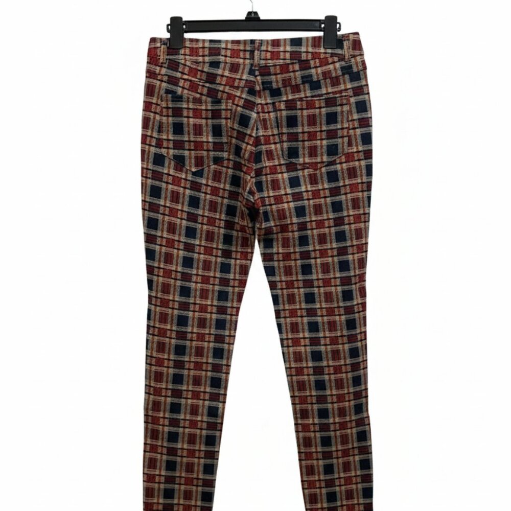 Fashion Nova Plaid High Waisted Skinny Pants Red Blue Tan Size M NWOT